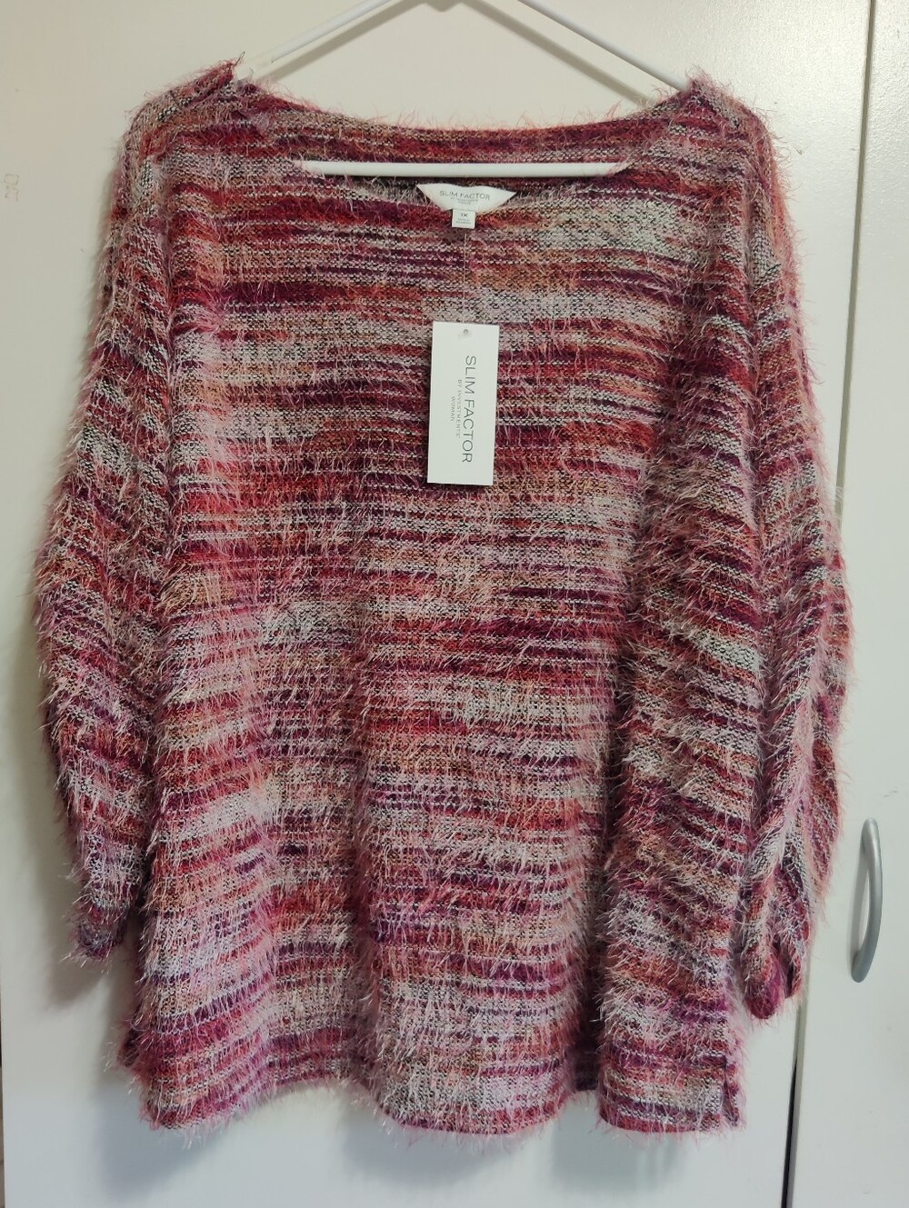 Slim Factor Pink/Cream Multi-Stripe Fuzzy Knit Sweater